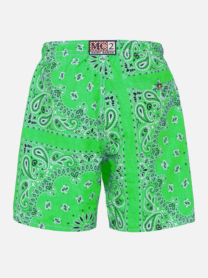 Mc2 Saint Barth Costume da bagno da uomo con stampa bandana verde Presa