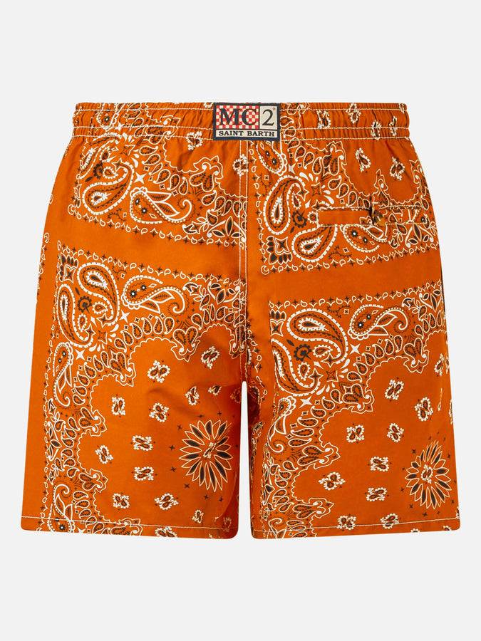Mc2 Saint Barth Costume da bagno da uomo con stampa bandana arancione Saldi
