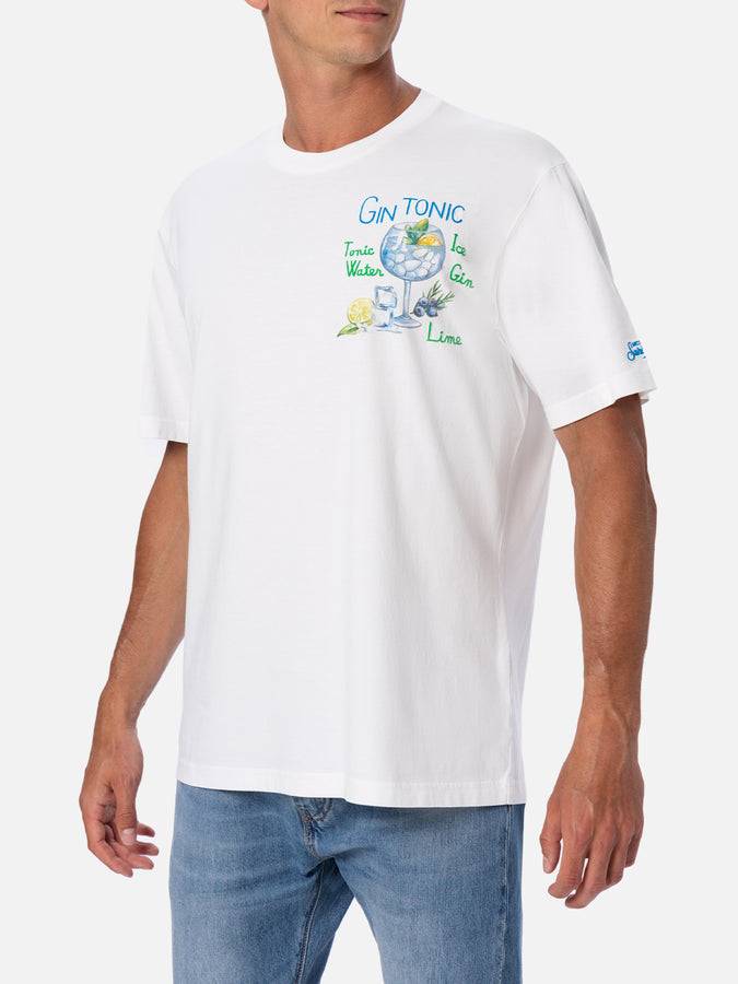 Mc2 Saint Barth Man cotton t-shirt with gin tonic print and embroidery Negozio