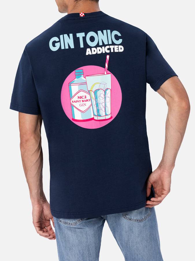 Mc2 Saint Barth T-shirt uomo in cotone con stampa piazzata Gin Tonic Addicted Nuova