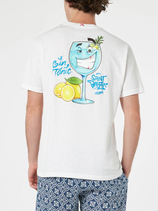 Mc2 Saint Barth T-shirt da uomo in cotone con stampa piazzata Cryptopuppets Gin Tonic davanti e dietro | EDIZIONE SPECIALE CRYPTOPUPPETS Grande vendita