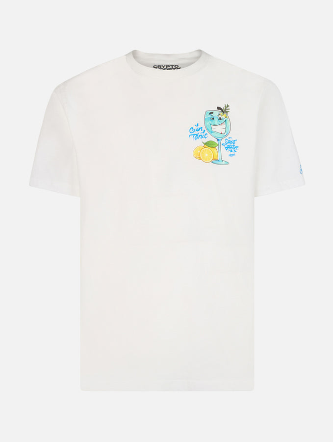 Mc2 Saint Barth T-shirt da uomo in cotone con stampa piazzata Cryptopuppets Gin Tonic davanti e dietro | EDIZIONE SPECIALE CRYPTOPUPPETS Grande vendita