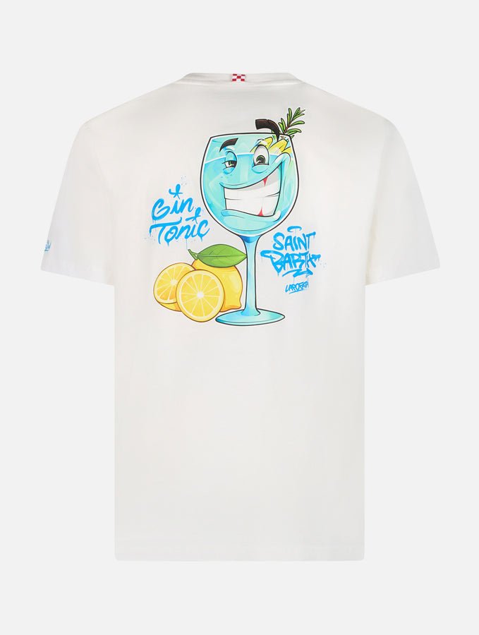 Mc2 Saint Barth T-shirt da uomo in cotone con stampa piazzata Cryptopuppets Gin Tonic davanti e dietro | EDIZIONE SPECIALE CRYPTOPUPPETS Grande vendita