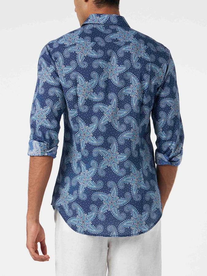 Mc2 Saint Barth Camicia da uomo Sikelia in mussola di cotone con stampa stelle paisley Offerta Anniversario