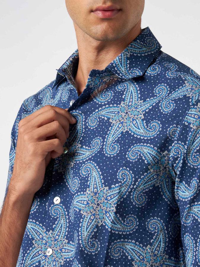 Mc2 Saint Barth Camicia da uomo Sikelia in mussola di cotone con stampa stelle paisley Offerta Anniversario