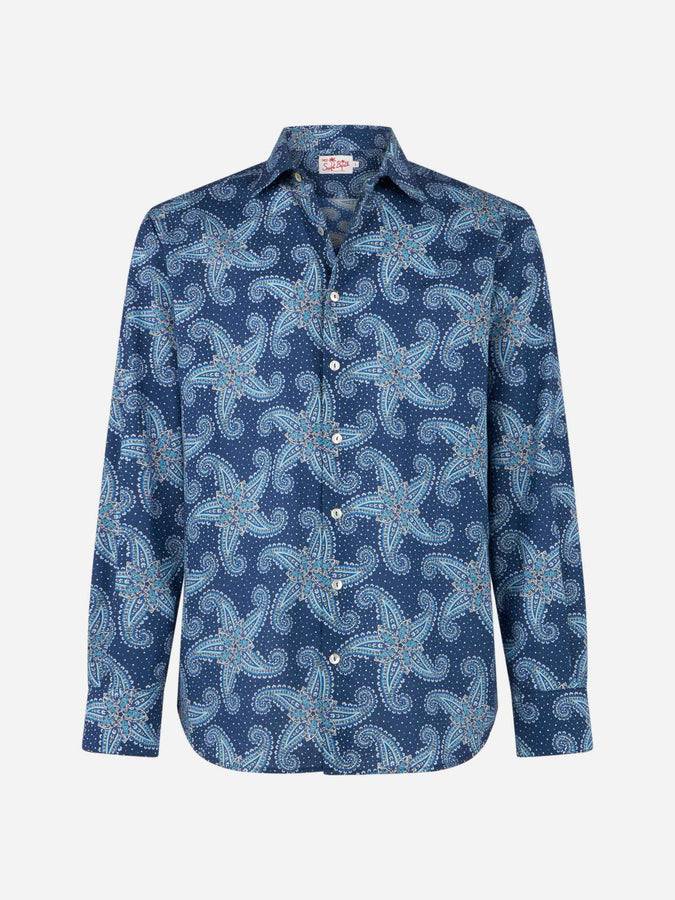 Mc2 Saint Barth Camicia da uomo Sikelia in mussola di cotone con stampa stelle paisley Offerta Anniversario