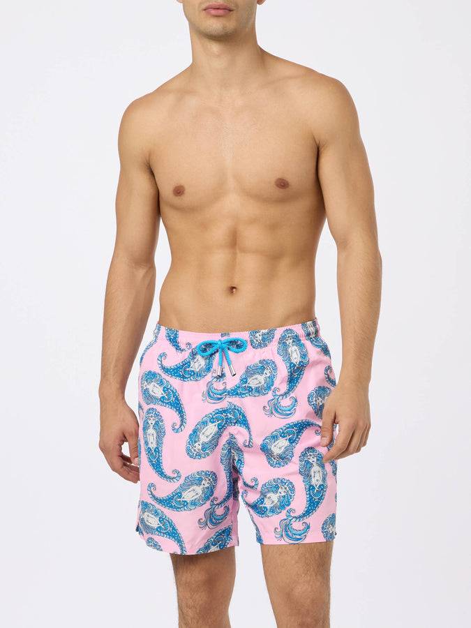 Mc2 Saint Barth Man lightweight fabric swim-shorts Lighting with paisley print Online Outlet
