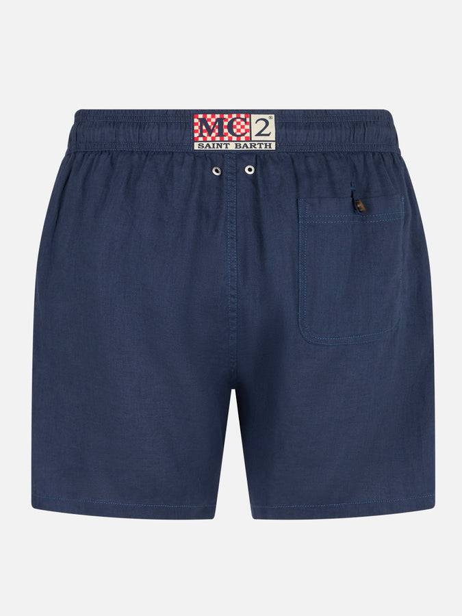 Mc2 Saint Barth Costume da bagno da uomo in lino blu navy Italy