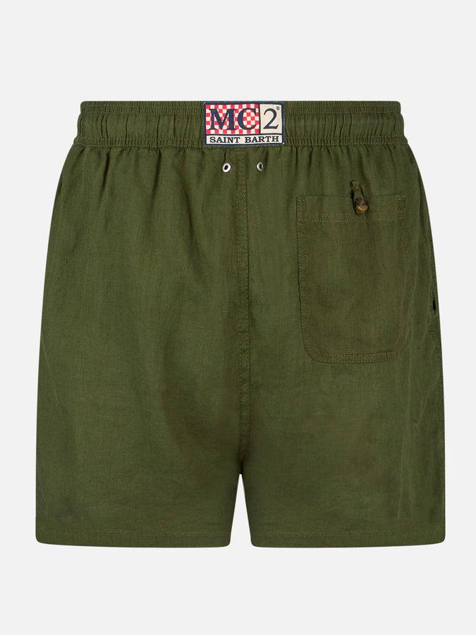 Mc2 Saint Barth Costume da bagno da uomo in lino verde militare Italia