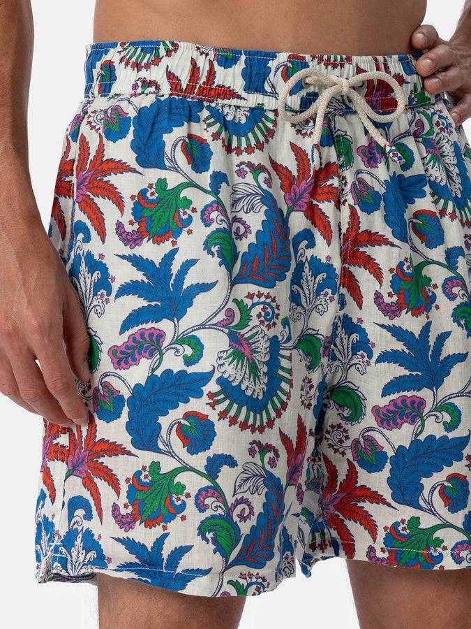 Mc2 Saint Barth Costume da bagno da uomo lunghezza media Gustavia in lino con stampa fiori In Linea