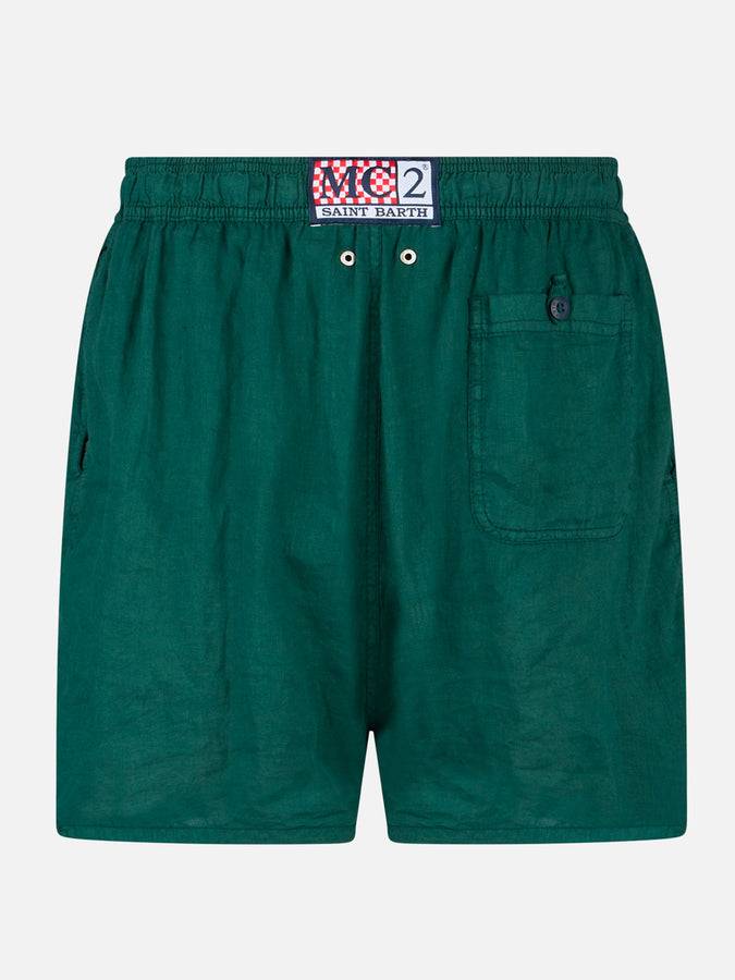Mc2 Saint Barth Costume da bagno in lino tinta unita verde di media lunghezza Qualità