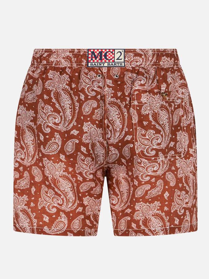 Mc2 Saint Barth Costume da bagno da uomo in lino con stampa paisley Spedizione Gratuita