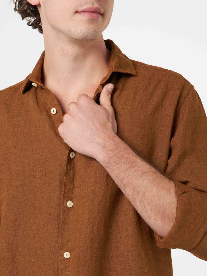 Mc2 Saint Barth Camicia da uomo in lino cammello Pamplona Prezzo Ridotto