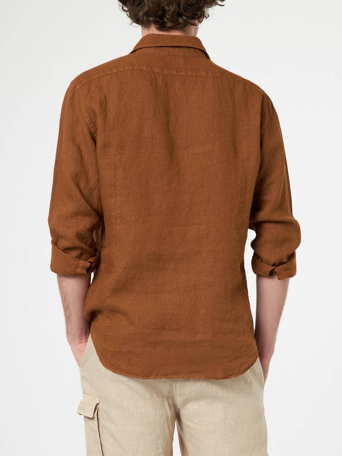 Mc2 Saint Barth Camicia da uomo in lino cammello Pamplona Prezzo Ridotto