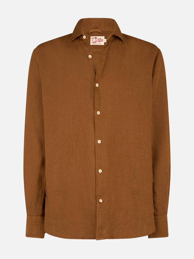 Mc2 Saint Barth Camicia da uomo in lino cammello Pamplona Prezzo Ridotto