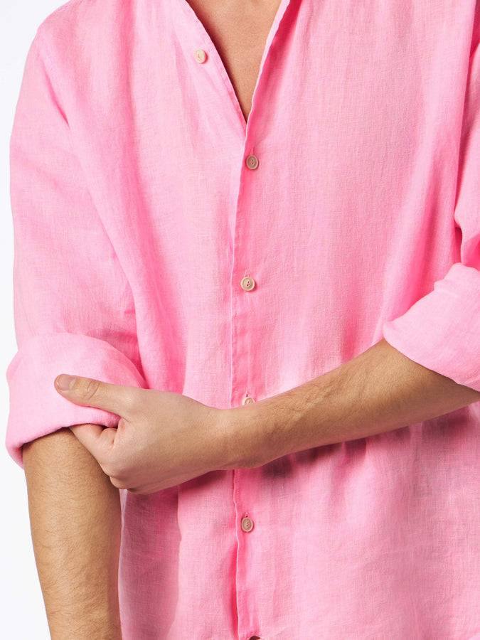Mc2 Saint Barth Camicia da uomo Pamplona in lino color rosa fluo Sottocosto