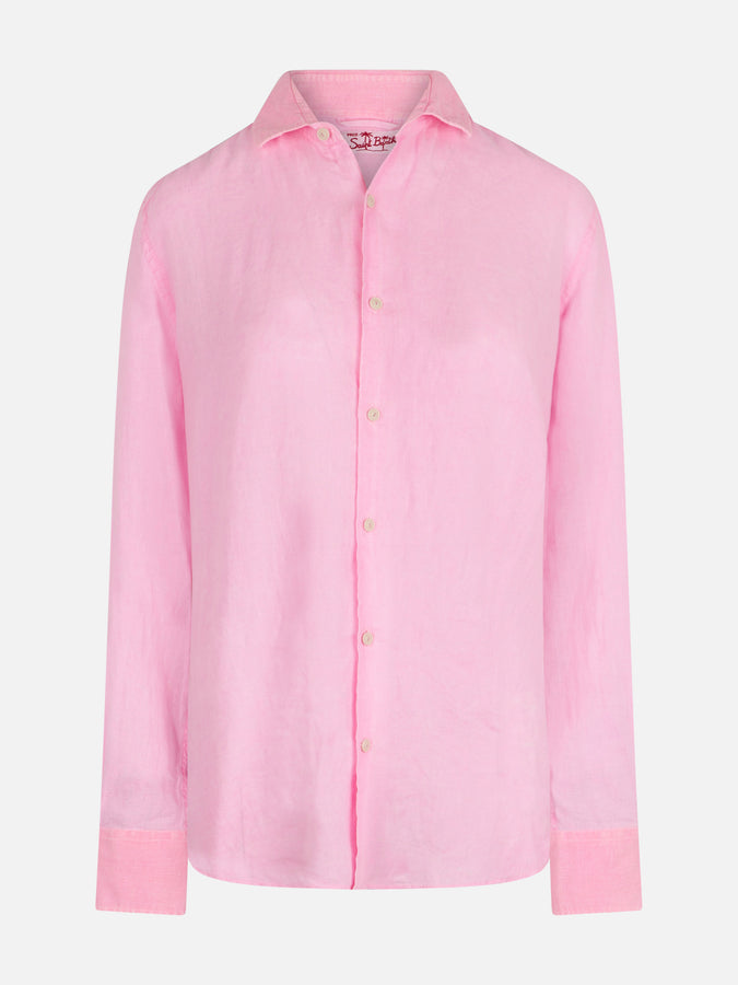 Mc2 Saint Barth Camicia da uomo Pamplona in lino color rosa fluo Sottocosto