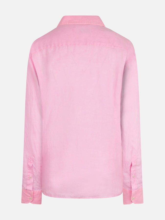 Mc2 Saint Barth Camicia da uomo Pamplona in lino color rosa fluo Sottocosto