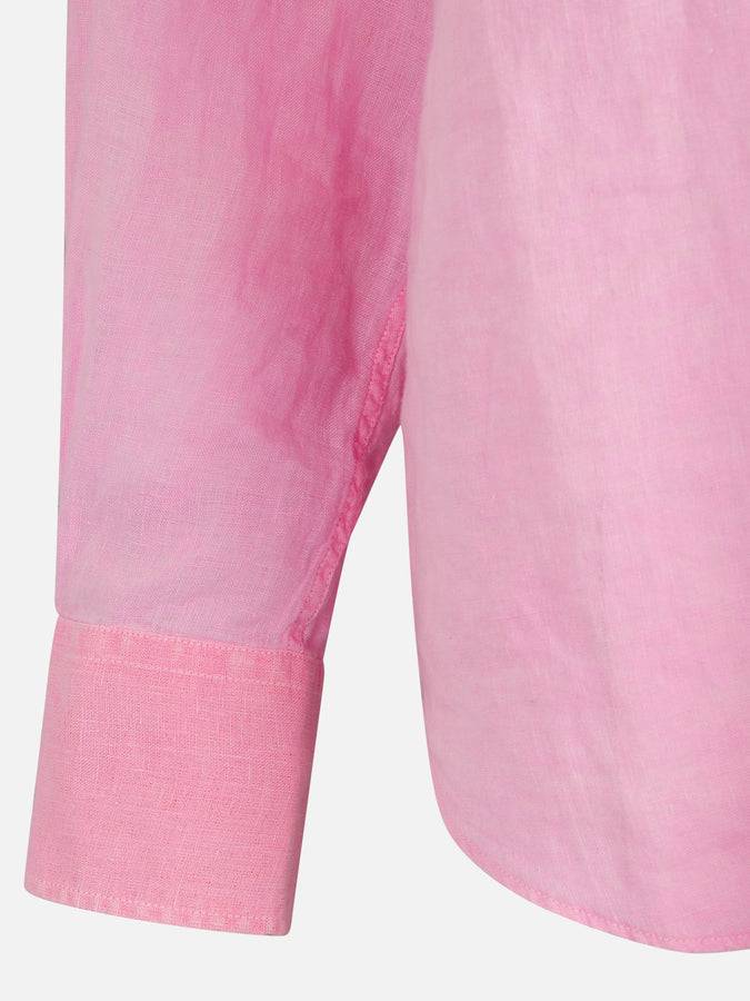 Mc2 Saint Barth Camicia da uomo Pamplona in lino color rosa fluo Sottocosto