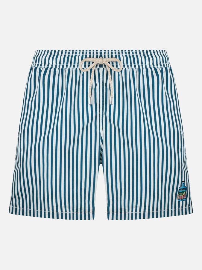 Mc2 Saint Barth Boxer mare uomo Gustavia lunghezza media a righe con ricamo Portofino Gin | PORTOFINO GIN EDIZIONE SPECIALE Negozio online di fabbrica