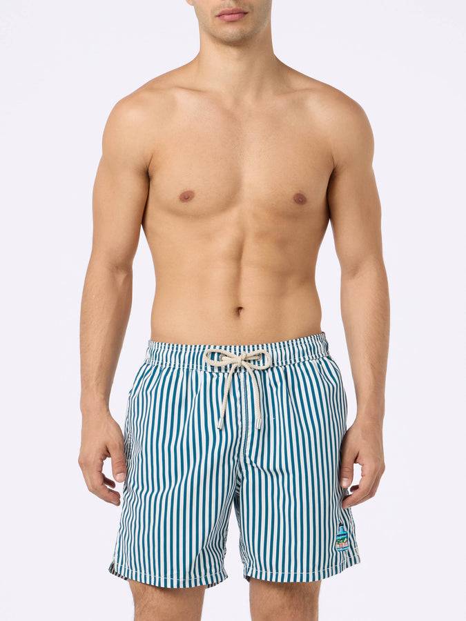 Mc2 Saint Barth Boxer mare uomo Gustavia lunghezza media a righe con ricamo Portofino Gin | PORTOFINO GIN EDIZIONE SPECIALE Negozio online di fabbrica