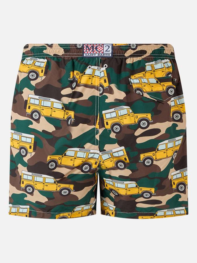 Mc2 Saint Barth Man lightweight fabric swim-shorts Lighting with off-road car print Comprare a buon mercato