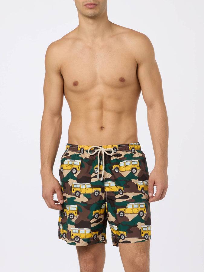 Mc2 Saint Barth Man lightweight fabric swim-shorts Lighting with off-road car print Comprare a buon mercato