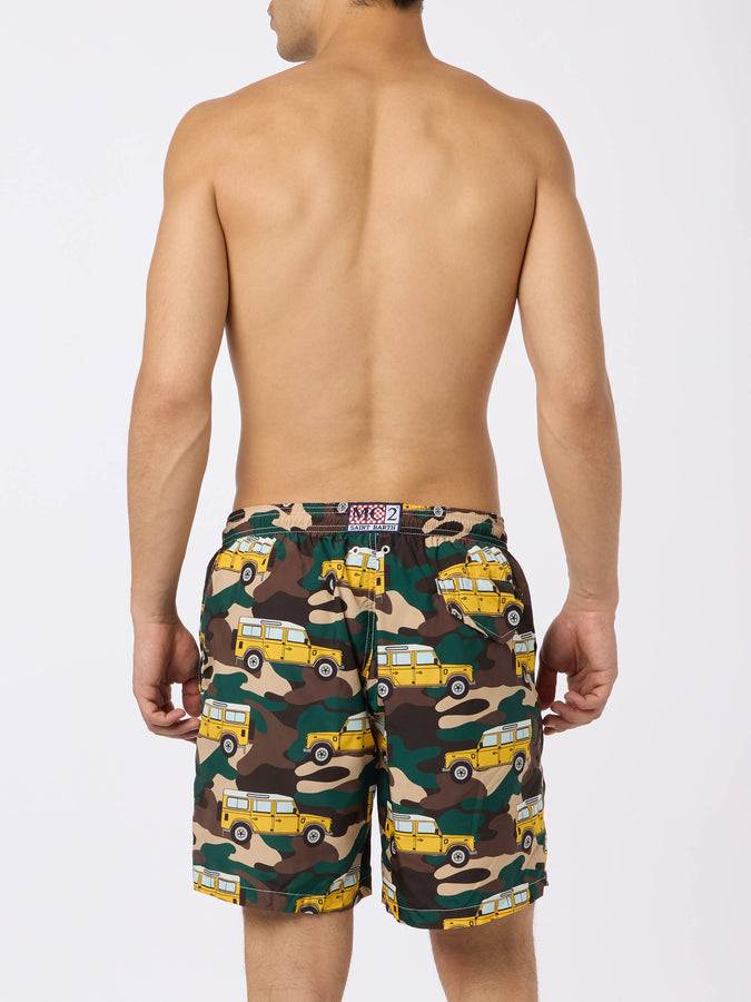 Mc2 Saint Barth Man lightweight fabric swim-shorts Lighting with off-road car print Comprare a buon mercato