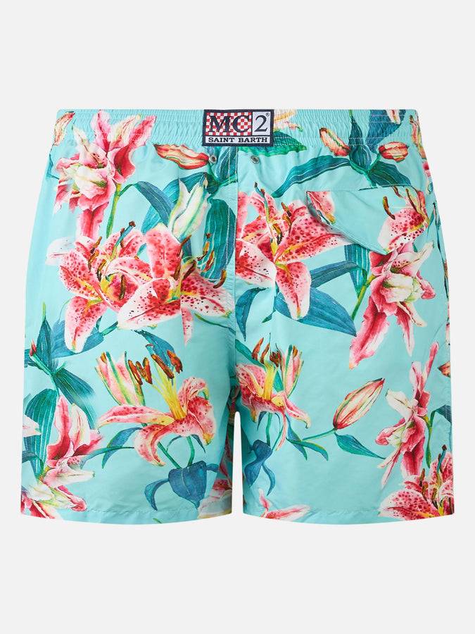Mc2 Saint Barth Man lightweight fabric swim-shorts Lighting with tropical flowers print Fornitura limitata