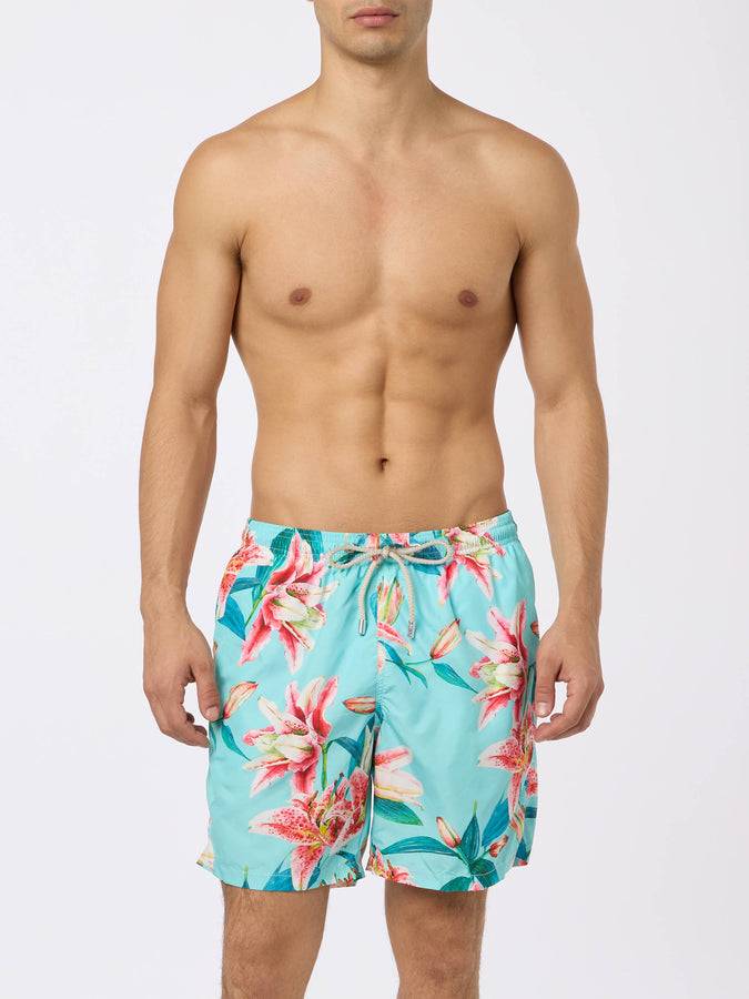 Mc2 Saint Barth Man lightweight fabric swim-shorts Lighting with tropical flowers print Fornitura limitata