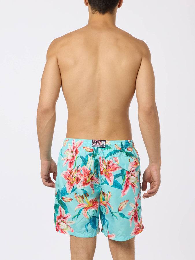 Mc2 Saint Barth Man lightweight fabric swim-shorts Lighting with tropical flowers print Fornitura limitata