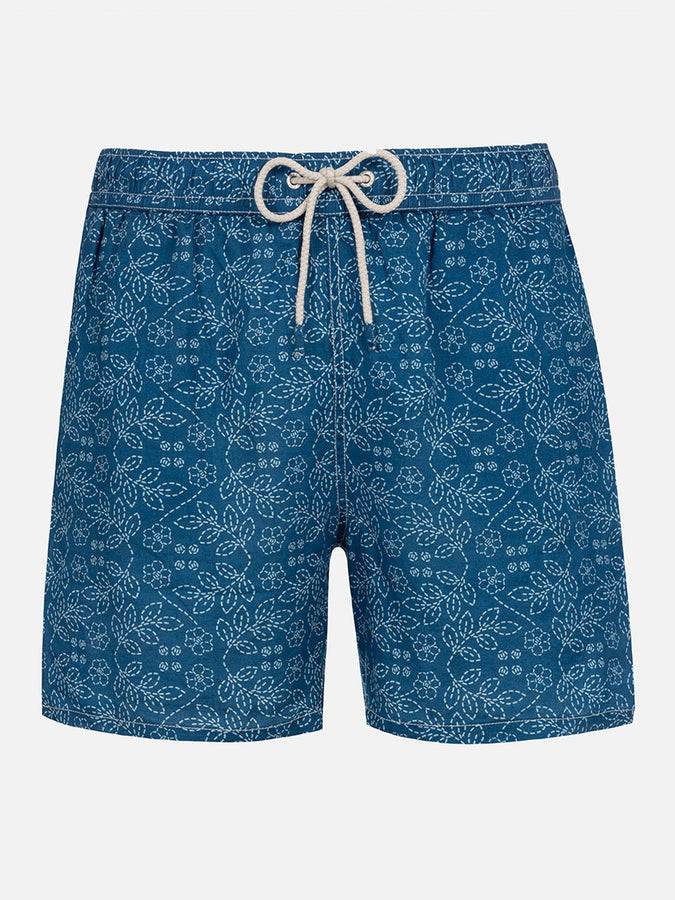 Mc2 Saint Barth Costume da bagno da uomo medio lungo Gustavia in lino con stampa sashiko Offerta San Valentino