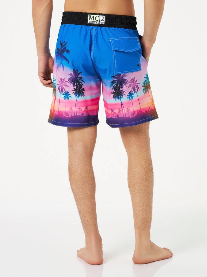 Mc2 Saint Barth Costume da bagno da uomo surf comfort ed stretch con stampa palme Offerta Anniversario