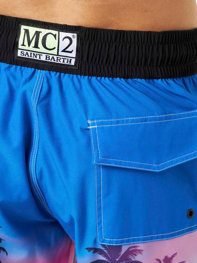 Mc2 Saint Barth Costume da bagno da uomo surf comfort ed stretch con stampa palme Offerta Anniversario