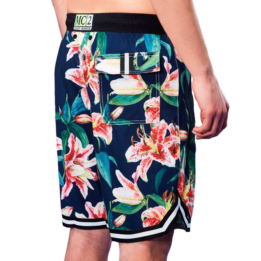 Mc2 Saint Barth Pantaloncini da bagno con stampa tropicale stile surf Liquidazione