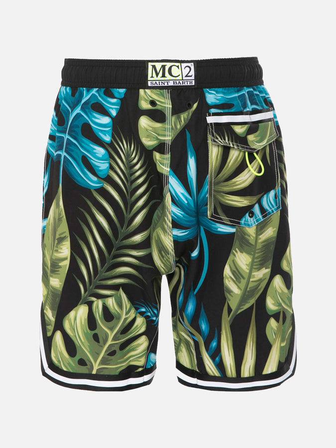 Mc2 Saint Barth Pantaloncini da bagno con stampa tropicale stile surf Comprane uno, ottenene uno gratis