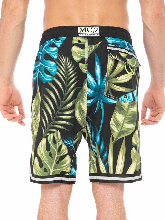 Mc2 Saint Barth Pantaloncini da bagno con stampa tropicale stile surf Comprane uno, ottenene uno gratis