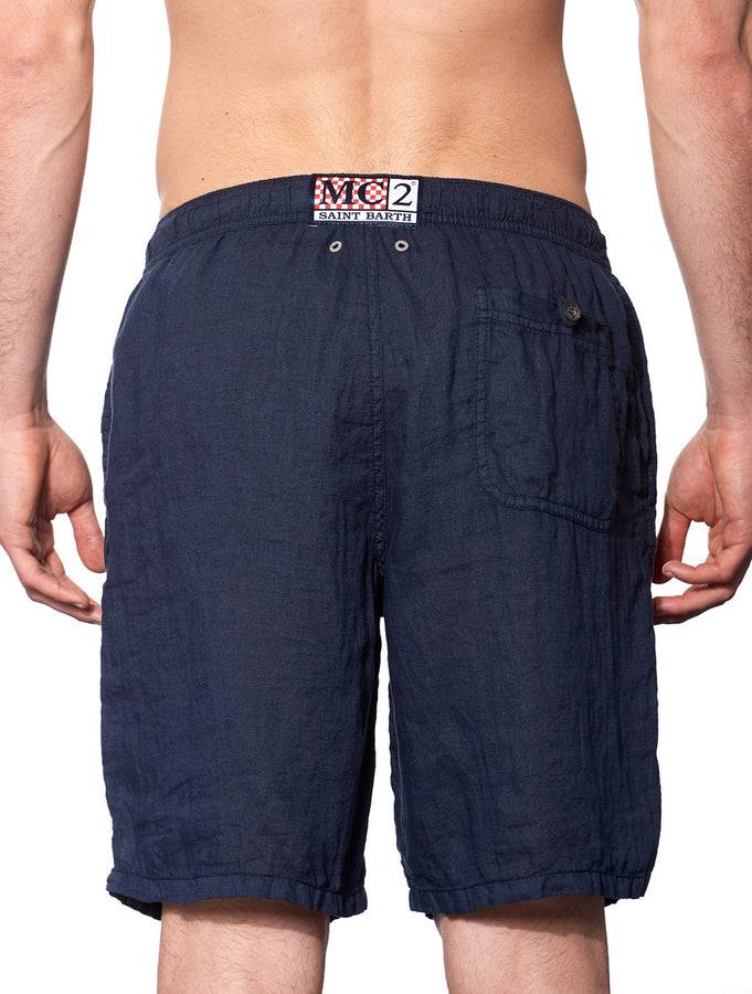 Mc2 Saint Barth Costume da bagno lungo in lino blu Offerte speciali