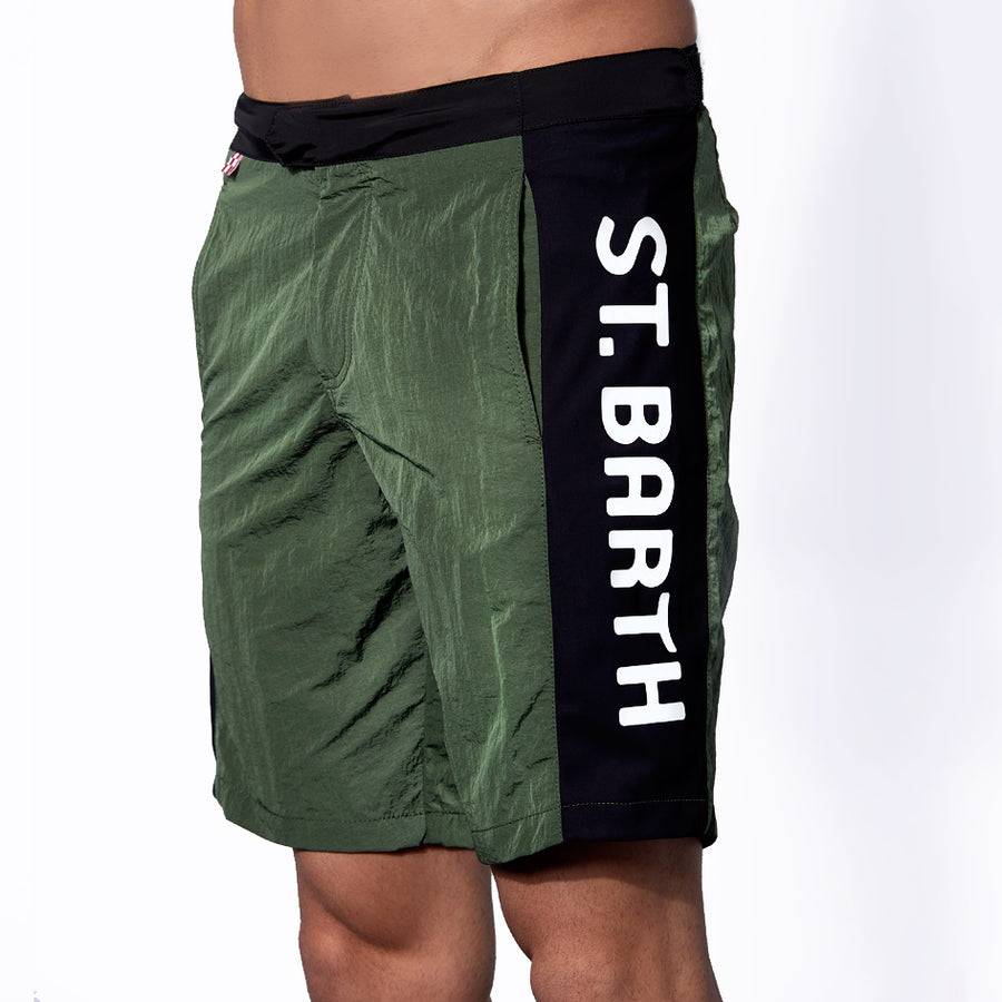 Mc2 Saint Barth Costume da bagno verde militare con banda laterale in contrasto Enormi risparmi