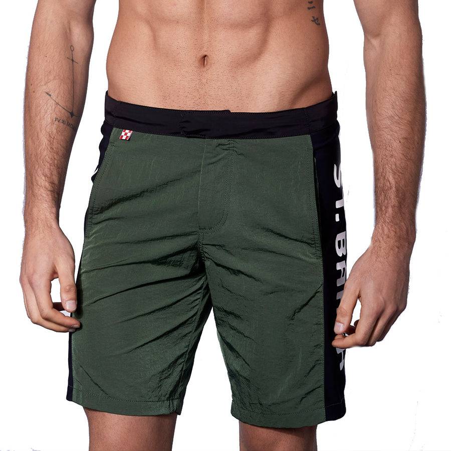 Mc2 Saint Barth Costume da bagno verde militare con banda laterale in contrasto Enormi risparmi