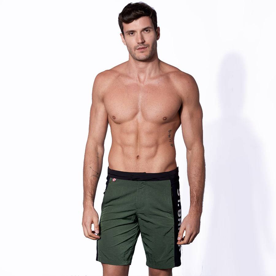 Mc2 Saint Barth Costume da bagno verde militare con banda laterale in contrasto Enormi risparmi