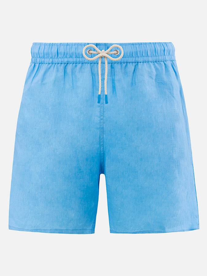 Mc2 Saint Barth Costume da uomo medio lungo in lino color celeste Gustavia ACQUISTA ORA