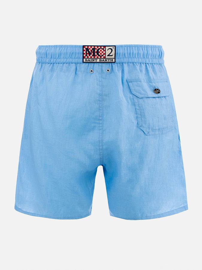 Mc2 Saint Barth Costume da uomo medio lungo in lino color celeste Gustavia ACQUISTA ORA