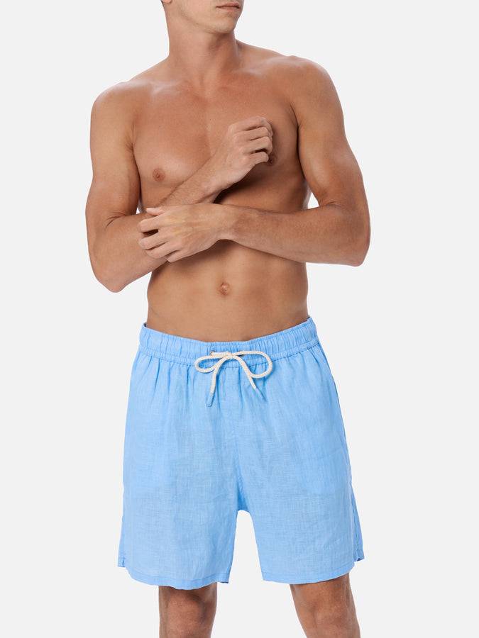 Mc2 Saint Barth Costume da uomo medio lungo in lino color celeste Gustavia ACQUISTA ORA