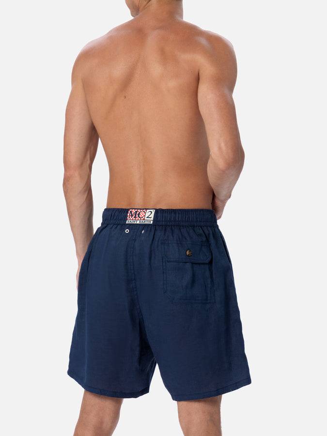 Mc2 Saint Barth Costume da uomo medio lungo in lino blu navy Gustavia Latest stili