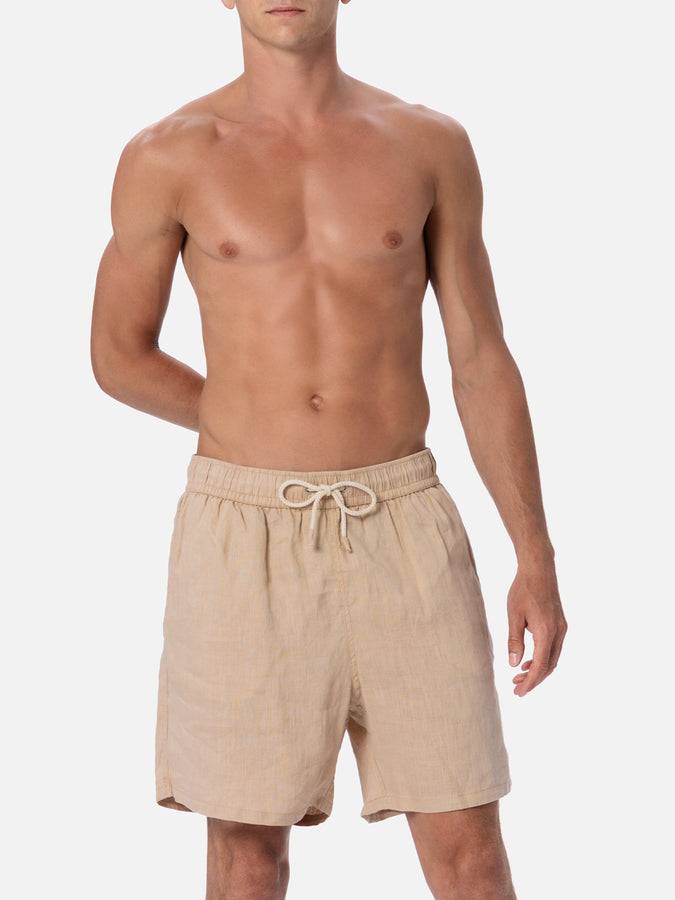 Mc2 Saint Barth Costume da bagno uomo media lunghezza Gustavia in lino beige Ultimi due giorni