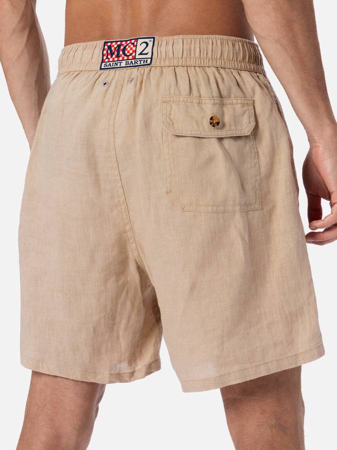 Mc2 Saint Barth Costume da bagno uomo media lunghezza Gustavia in lino beige Ultimi due giorni