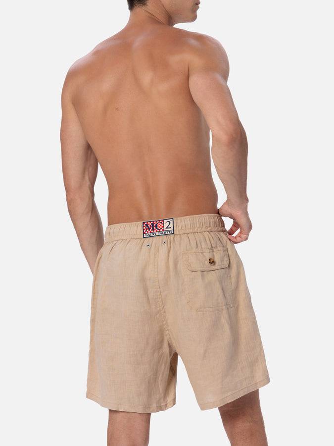 Mc2 Saint Barth Costume da bagno uomo media lunghezza Gustavia in lino beige Ultimi due giorni