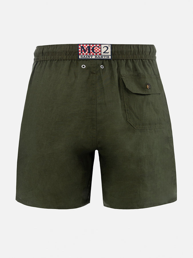 Mc2 Saint Barth Costume da uomo medio lungo in lino verde militare Gustavia Ultimo giorno