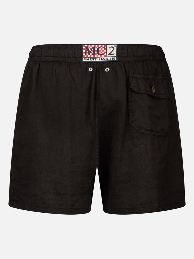 Mc2 Saint Barth Costume da bagno uomo media lunghezza Gustavia in lino nero Fino al 60% di sconto